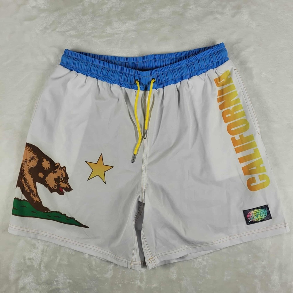 Slunks Volleyball Shorts Men's XL White California Bear Lined Active Gym Train